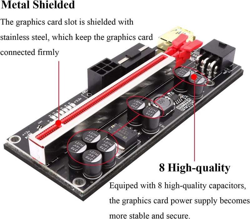 BTBcoin 6 Pack PCI-E Riser 010S GPU Riser Adapter Card PCI-Express 1X to 16X Riser Card with 8 Solid Capacitors for Bitcoin Ethereum Mining - Image 4